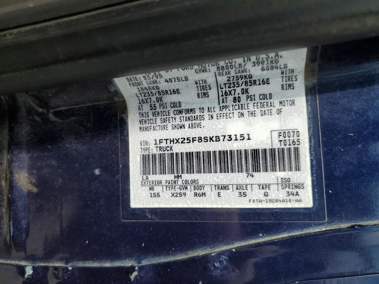 Photo 11 VIN: 1FTHX25F8SKB73151 - FORD F250 