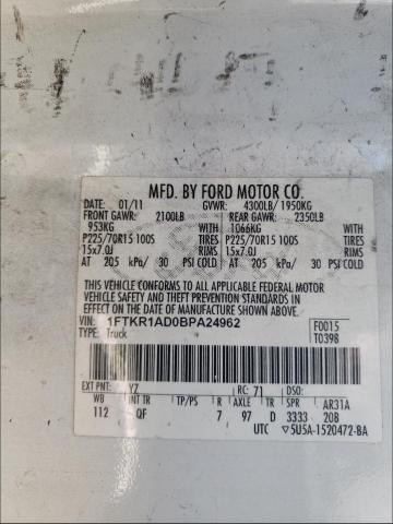 Photo 9 VIN: 1FTKR1AD0BPA24962 - FORD RANGER 