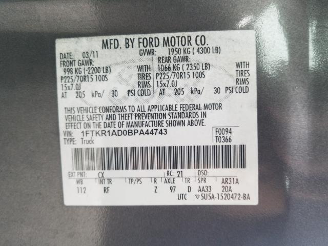 Photo 9 VIN: 1FTKR1AD0BPA44743 - FORD RANGER 