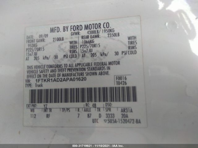 Photo 8 VIN: 1FTKR1AD2APA01620 - FORD RANGER 