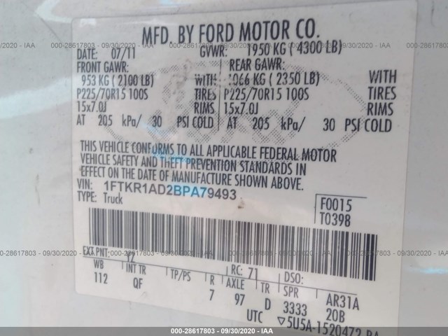 Photo 8 VIN: 1FTKR1AD2BPA79493 - FORD RANGER 