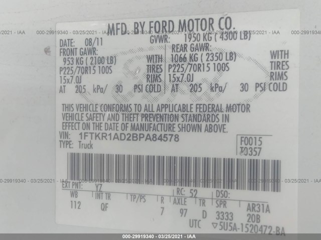 Photo 8 VIN: 1FTKR1AD2BPA84578 - FORD RANGER 