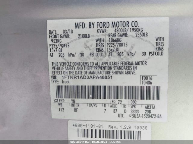 Photo 8 VIN: 1FTKR1AD3APA48851 - FORD RANGER 