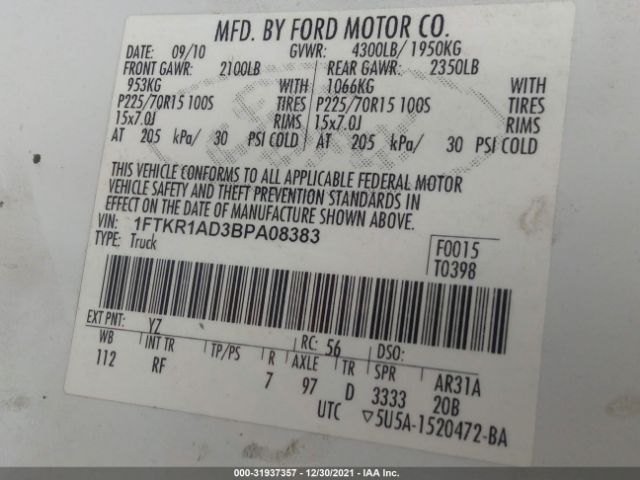 Photo 8 VIN: 1FTKR1AD3BPA08383 - FORD RANGER 