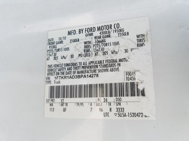 Photo 9 VIN: 1FTKR1AD3BPA14278 - FORD RANGER 