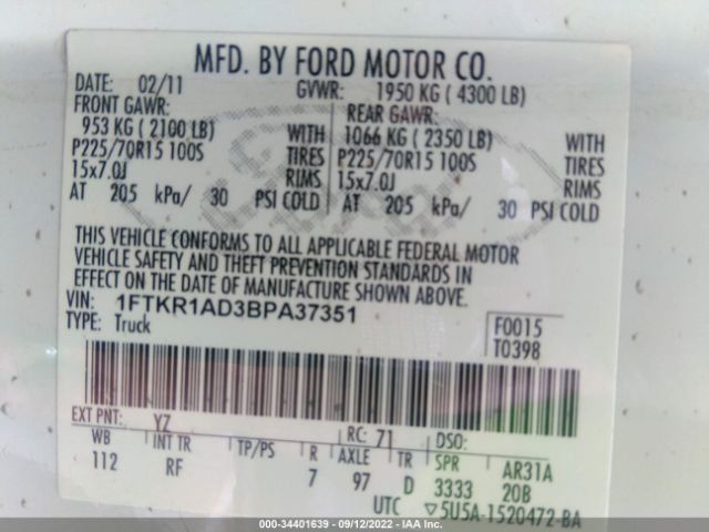 Photo 8 VIN: 1FTKR1AD3BPA37351 - FORD RANGER 