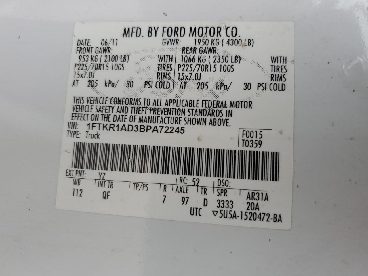 Photo 11 VIN: 1FTKR1AD3BPA72245 - FORD RANGER 