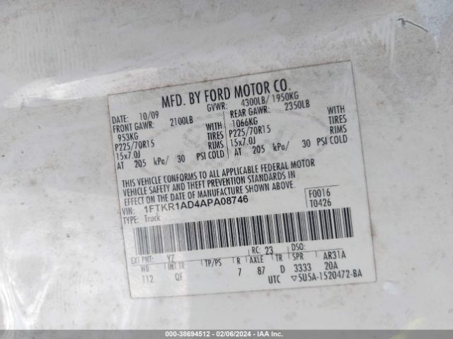 Photo 8 VIN: 1FTKR1AD4APA08746 - FORD RANGER 