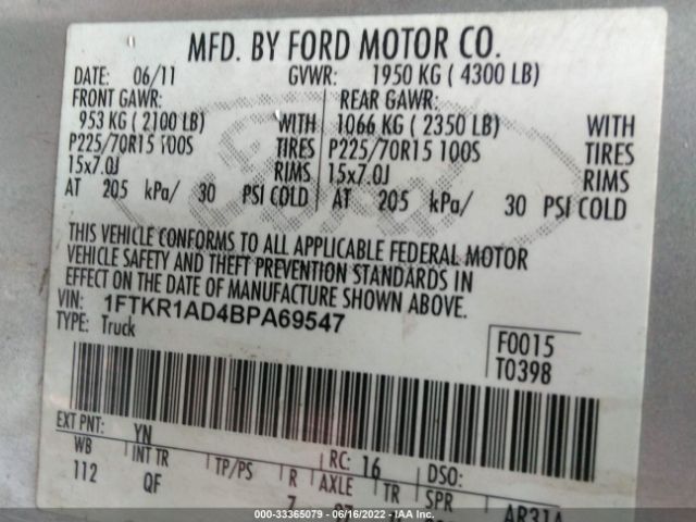 Photo 8 VIN: 1FTKR1AD4BPA69547 - FORD RANGER 