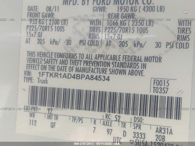 Photo 8 VIN: 1FTKR1AD4BPA84534 - FORD RANGER 