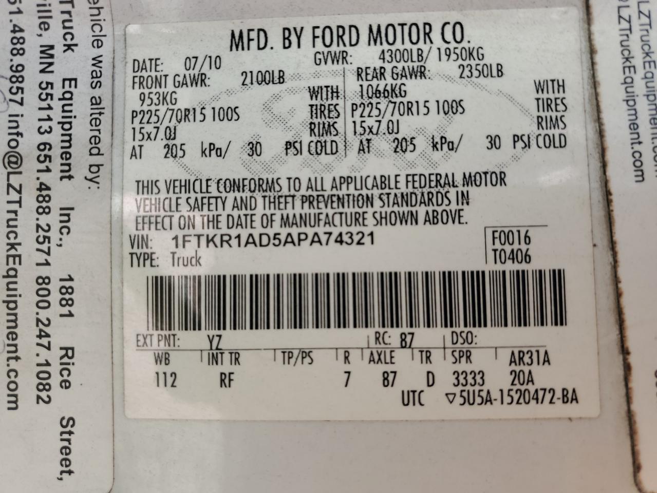 Photo 11 VIN: 1FTKR1AD5APA74321 - FORD RANGER 