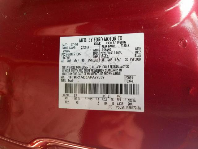 Photo 9 VIN: 1FTKR1AD5APA77039 - FORD RANGER 