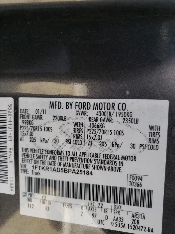 Photo 9 VIN: 1FTKR1AD5BPA25184 - FORD RANGER 