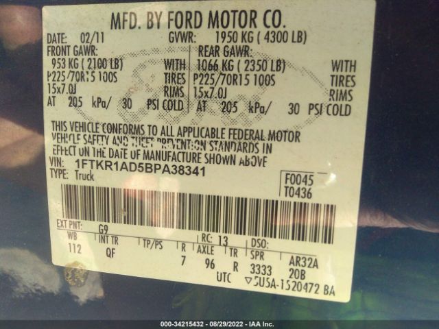 Photo 8 VIN: 1FTKR1AD5BPA38341 - FORD RANGER 