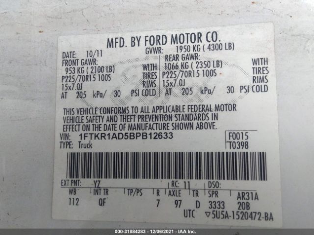 Photo 8 VIN: 1FTKR1AD5BPB12633 - FORD RANGER 