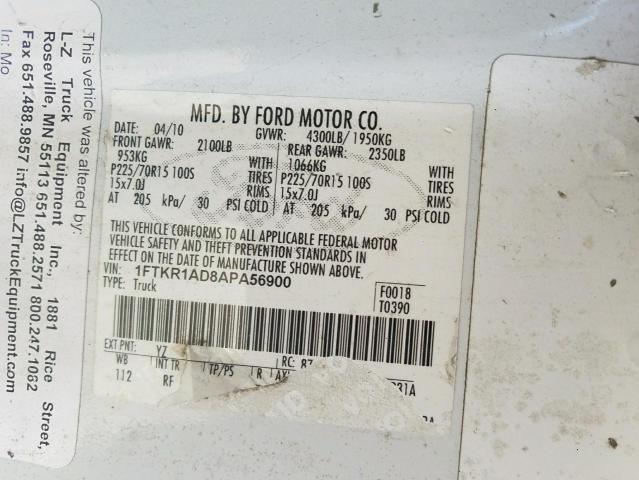 Photo 9 VIN: 1FTKR1AD8APA56900 - FORD RANGER 