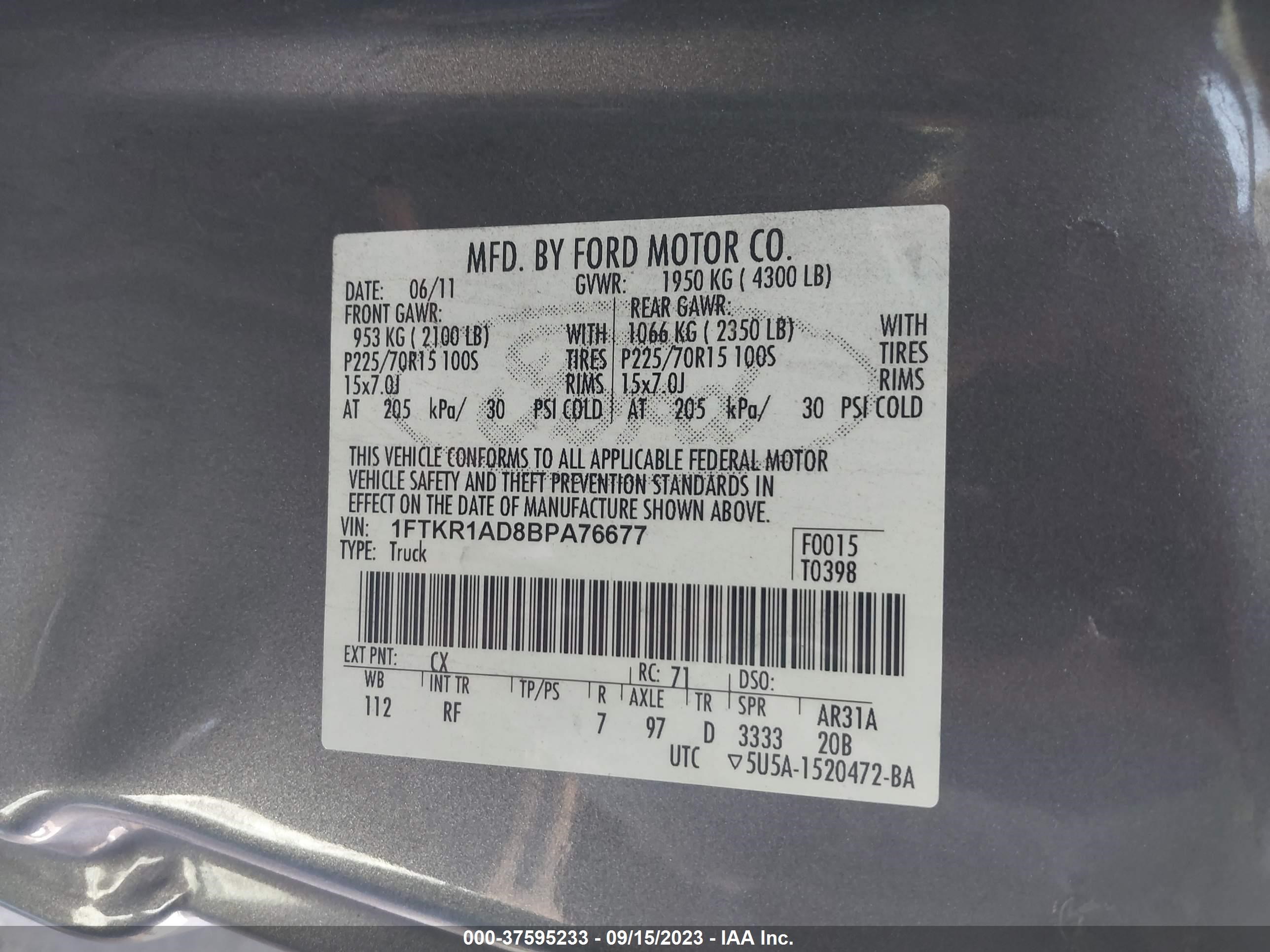 Photo 8 VIN: 1FTKR1AD8BPA76677 - FORD RANGER 