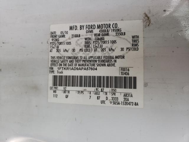 Photo 9 VIN: 1FTKR1AD9APA57604 - FORD RANGER 