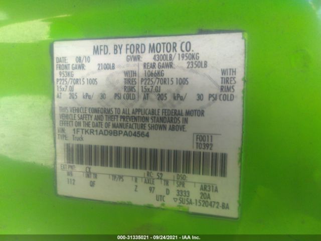 Photo 8 VIN: 1FTKR1AD9BPA04564 - FORD RANGER 