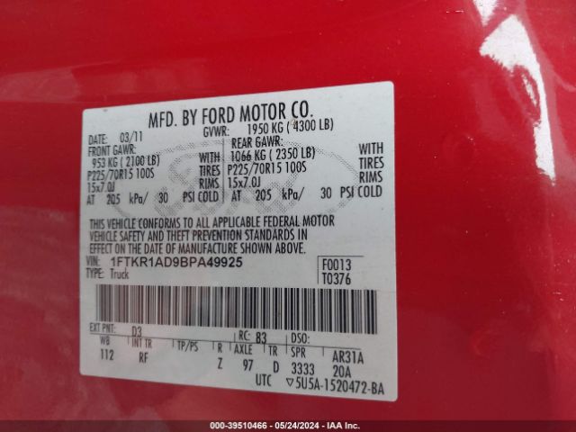 Photo 8 VIN: 1FTKR1AD9BPA49925 - FORD RANGER 