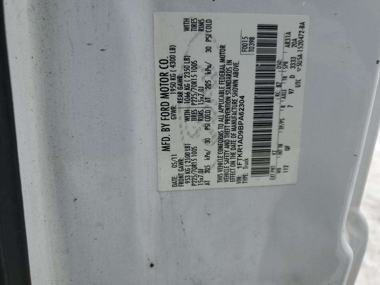 Photo 11 VIN: 1FTKR1AD9BPA62304 - FORD RANGER 