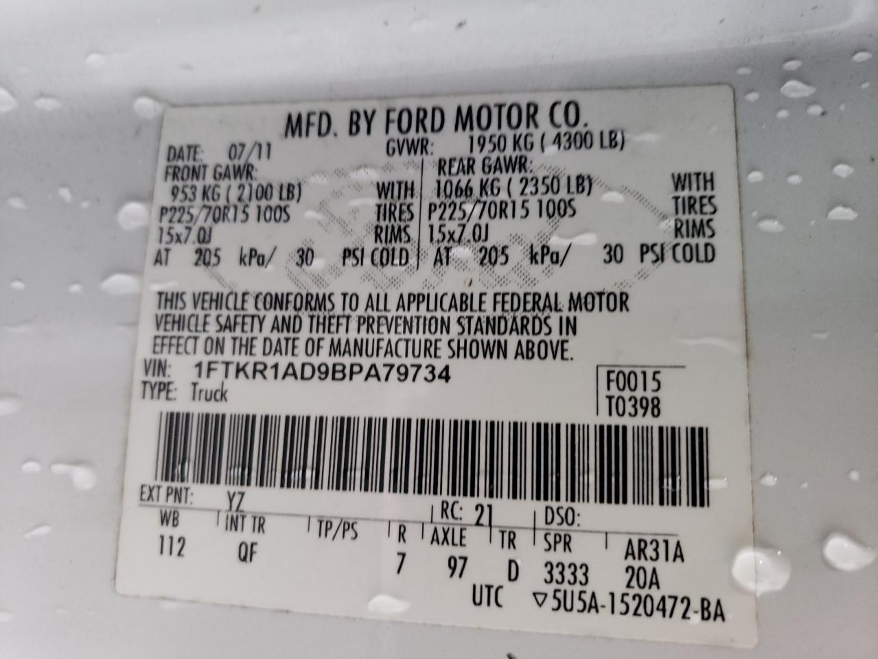 Photo 11 VIN: 1FTKR1AD9BPA79734 - FORD RANGER 