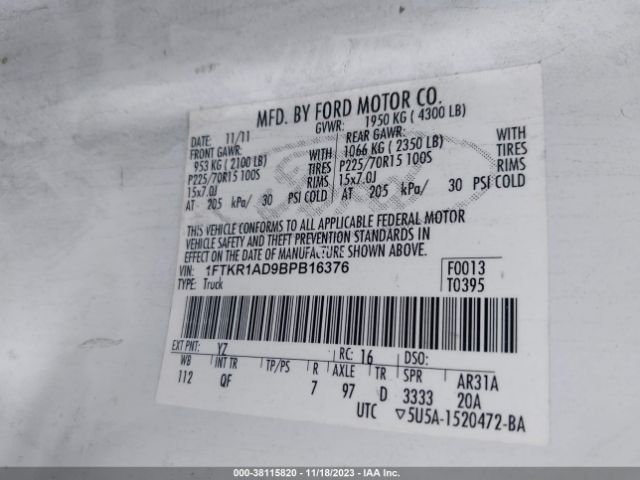 Photo 8 VIN: 1FTKR1AD9BPB16376 - FORD RANGER 