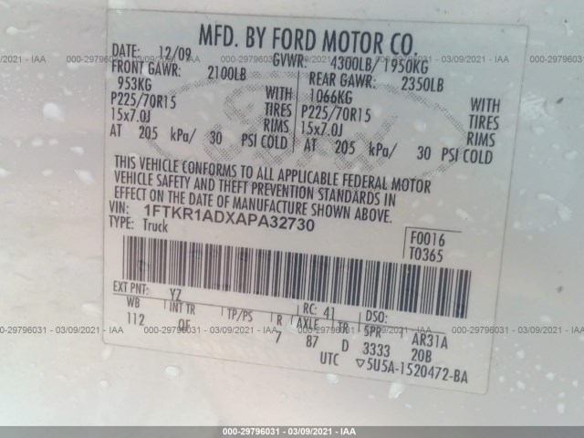 Photo 8 VIN: 1FTKR1ADXAPA32730 - FORD RANGER 