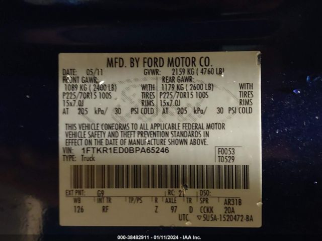 Photo 8 VIN: 1FTKR1ED0BPA65246 - FORD RANGER 