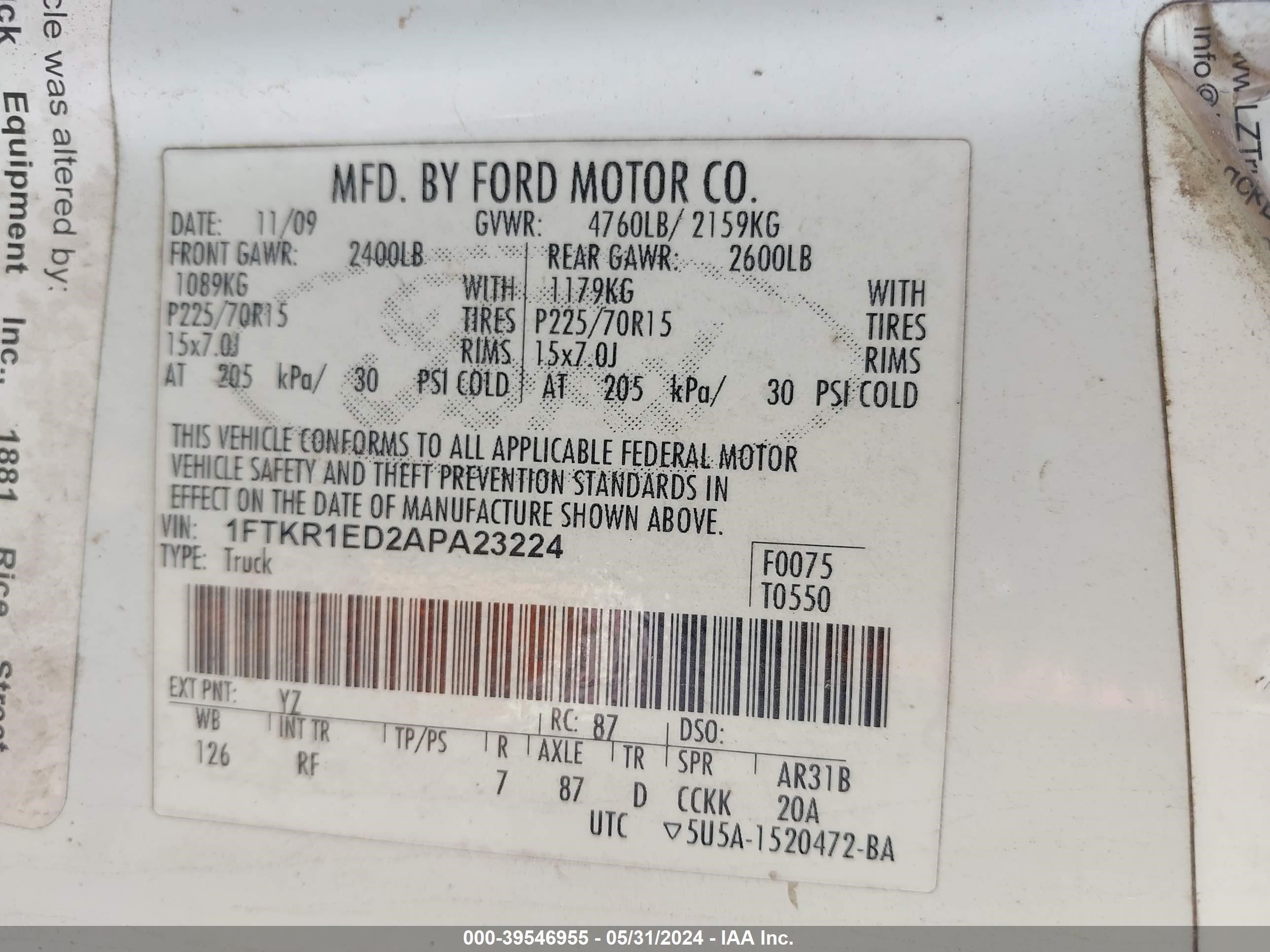 Photo 8 VIN: 1FTKR1ED2APA23224 - FORD RANGER 