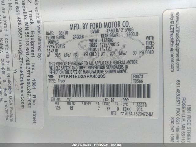 Photo 8 VIN: 1FTKR1ED2APA45305 - FORD RANGER 