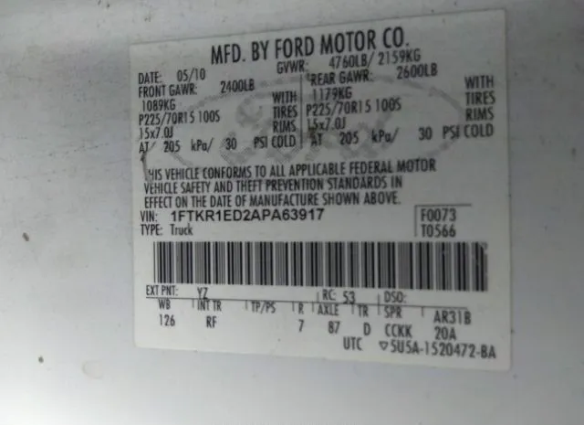 Photo 8 VIN: 1FTKR1ED2APA63917 - FORD RANGER 