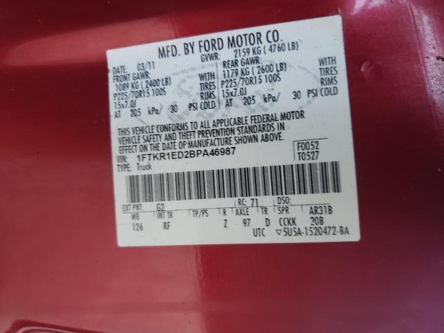 Photo 9 VIN: 1FTKR1ED2BPA46987 - FORD RANGER SUP 