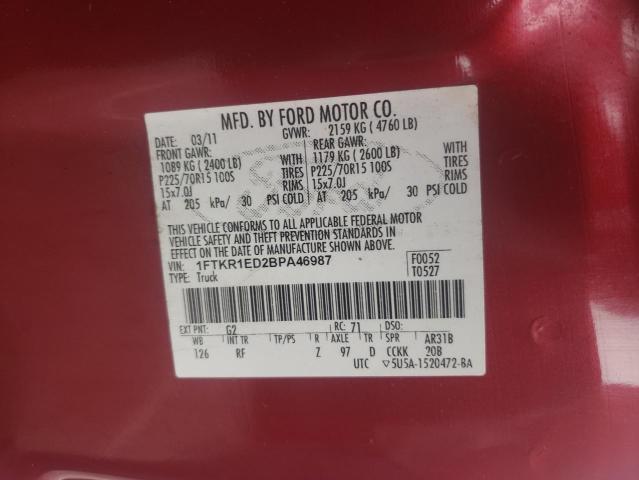 Photo 9 VIN: 1FTKR1ED2BPA46987 - FORD RANGER SUP 