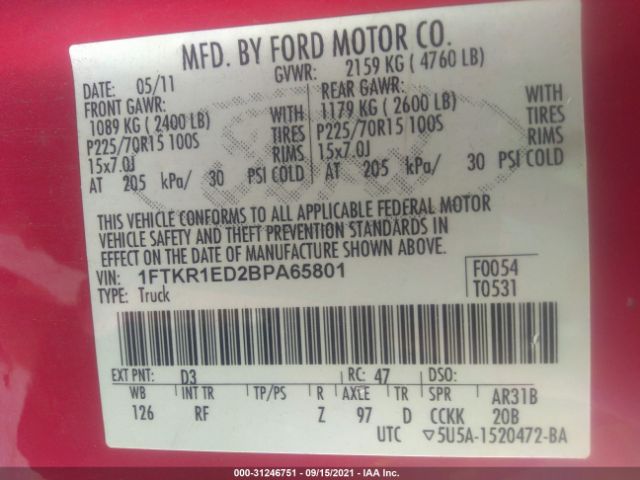 Photo 8 VIN: 1FTKR1ED2BPA65801 - FORD RANGER 