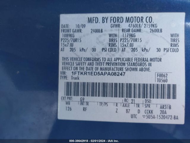 Photo 8 VIN: 1FTKR1ED5APA08247 - FORD RANGER 