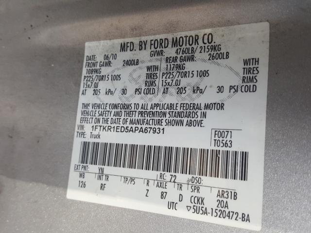 Photo 9 VIN: 1FTKR1ED5APA67931 - FORD RANGER SUP 