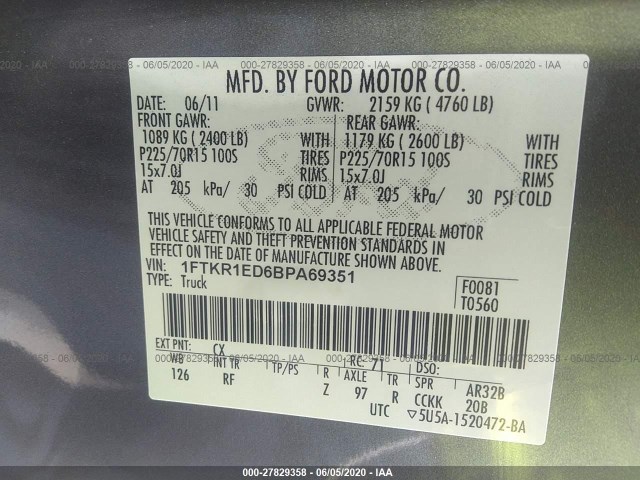 Photo 8 VIN: 1FTKR1ED6BPA69351 - FORD RANGER 