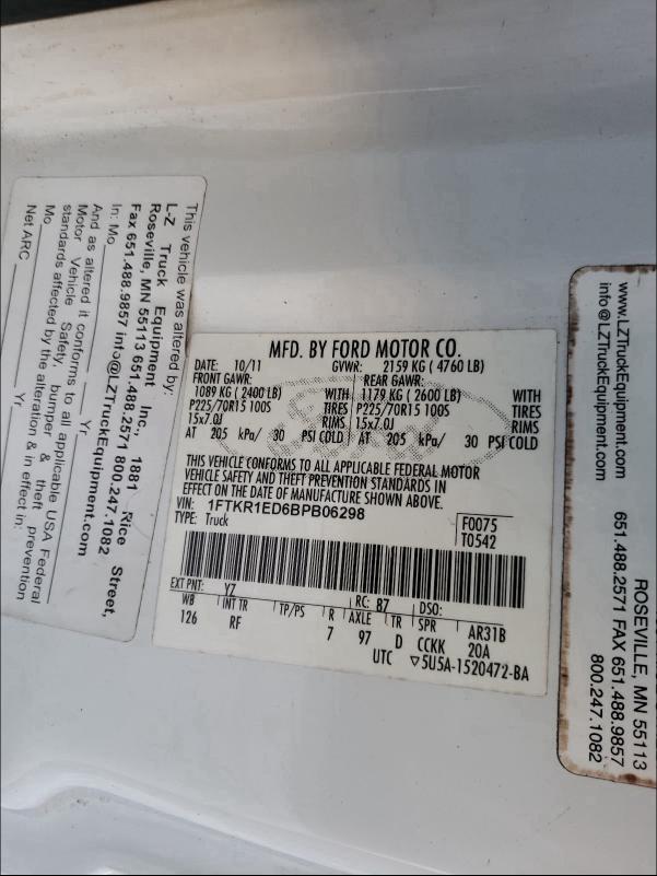 Photo 9 VIN: 1FTKR1ED6BPB06298 - FORD RANGER SUP 