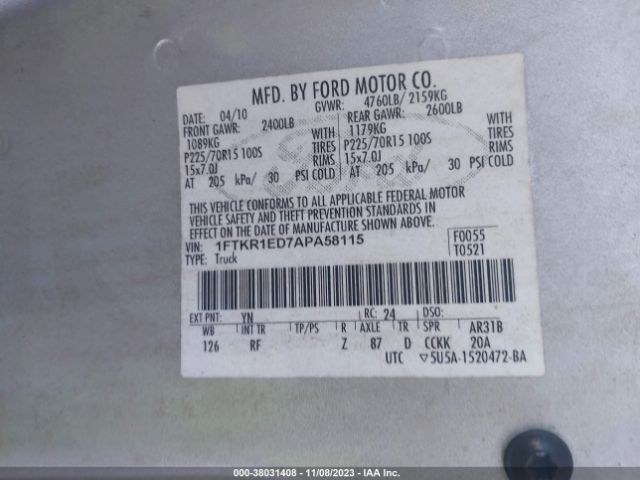 Photo 8 VIN: 1FTKR1ED7APA58115 - FORD RANGER 