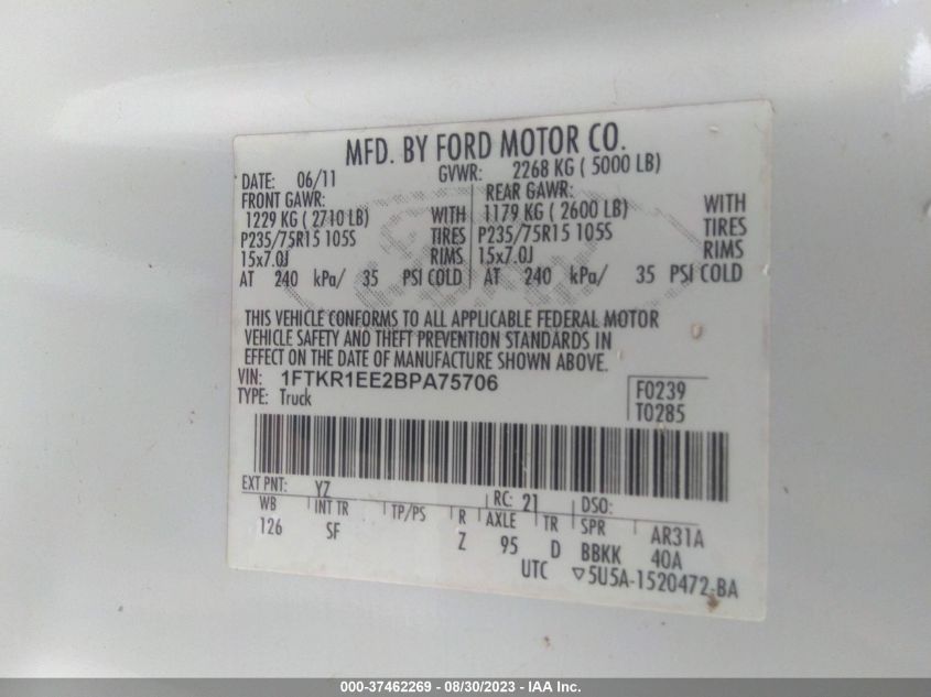 Photo 8 VIN: 1FTKR1EE2BPA75706 - FORD RANGER 