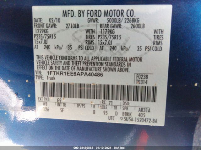 Photo 8 VIN: 1FTKR1EE6APA40486 - FORD RANGER 