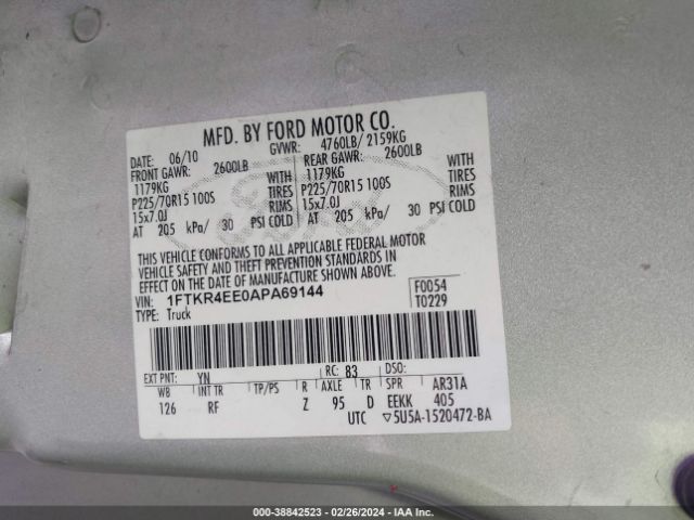 Photo 8 VIN: 1FTKR4EE0APA69144 - FORD RANGER 