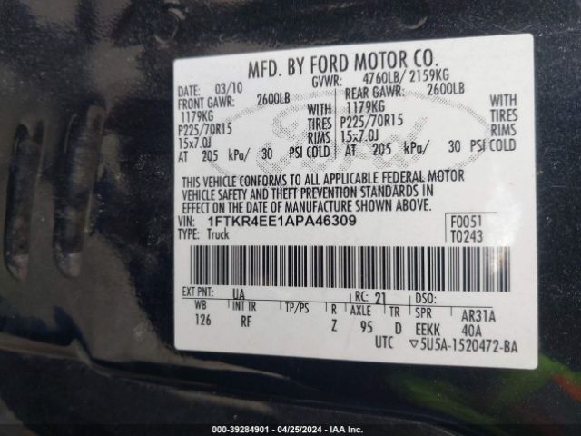 Photo 8 VIN: 1FTKR4EE1APA46309 - FORD RANGER 