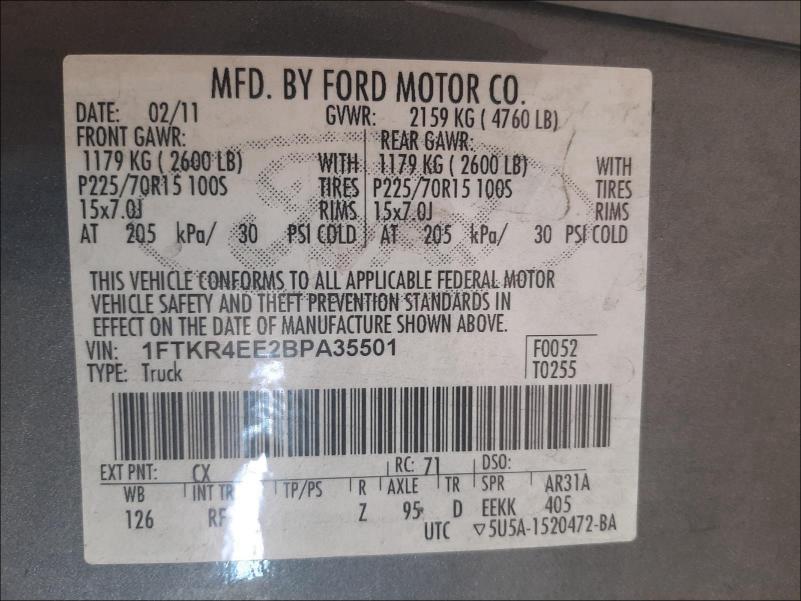 Photo 9 VIN: 1FTKR4EE2BPA35501 - FORD RANGER SUP 