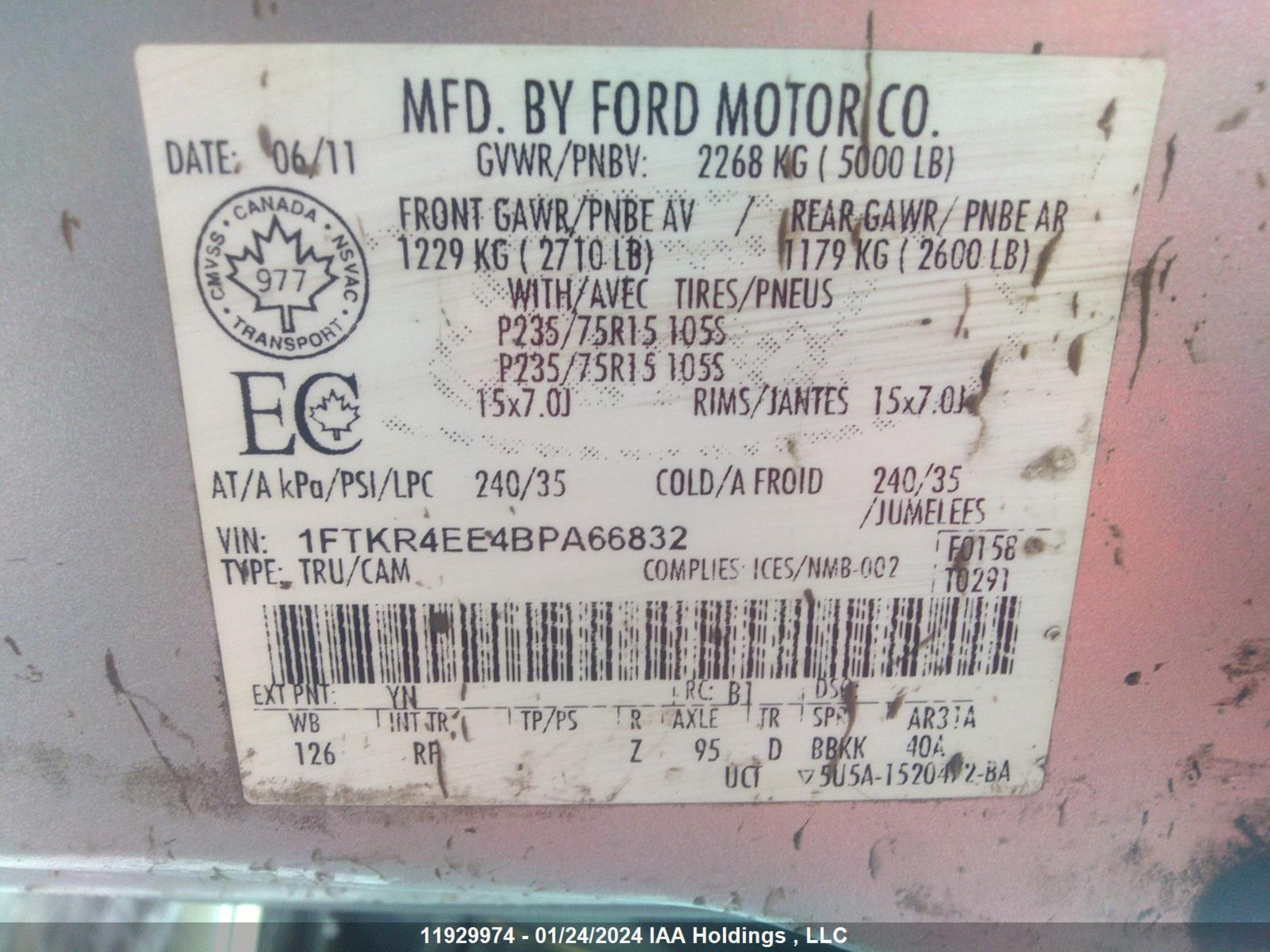 Photo 8 VIN: 1FTKR4EE4BPA66832 - FORD RANGER 