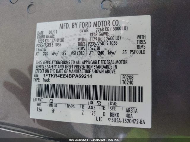 Photo 8 VIN: 1FTKR4EE4BPA69214 - FORD RANGER 