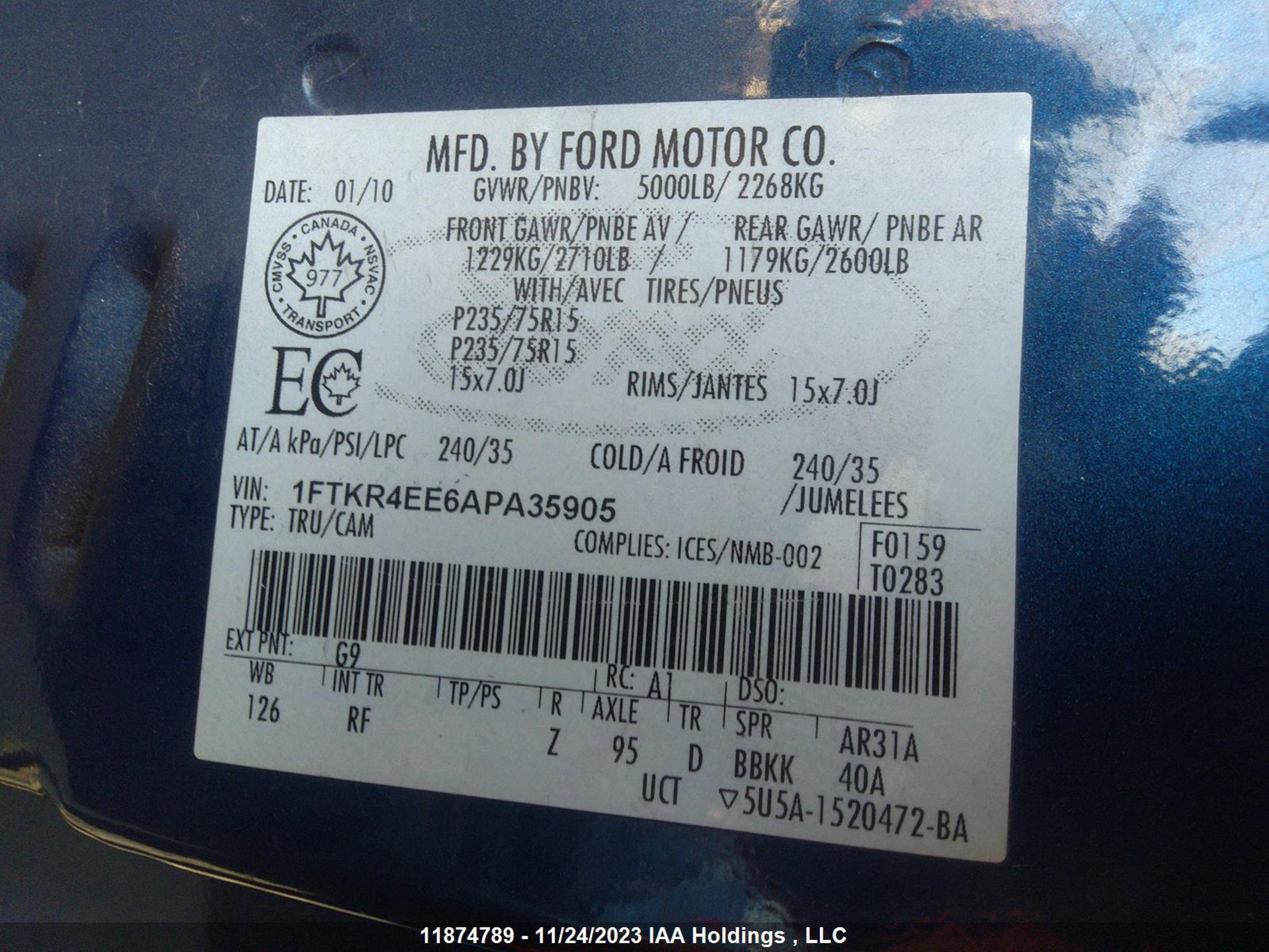 Photo 8 VIN: 1FTKR4EE6APA35905 - FORD RANGER 