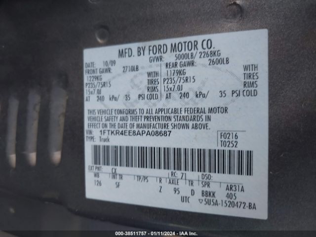 Photo 8 VIN: 1FTKR4EE8APA08687 - FORD RANGER 