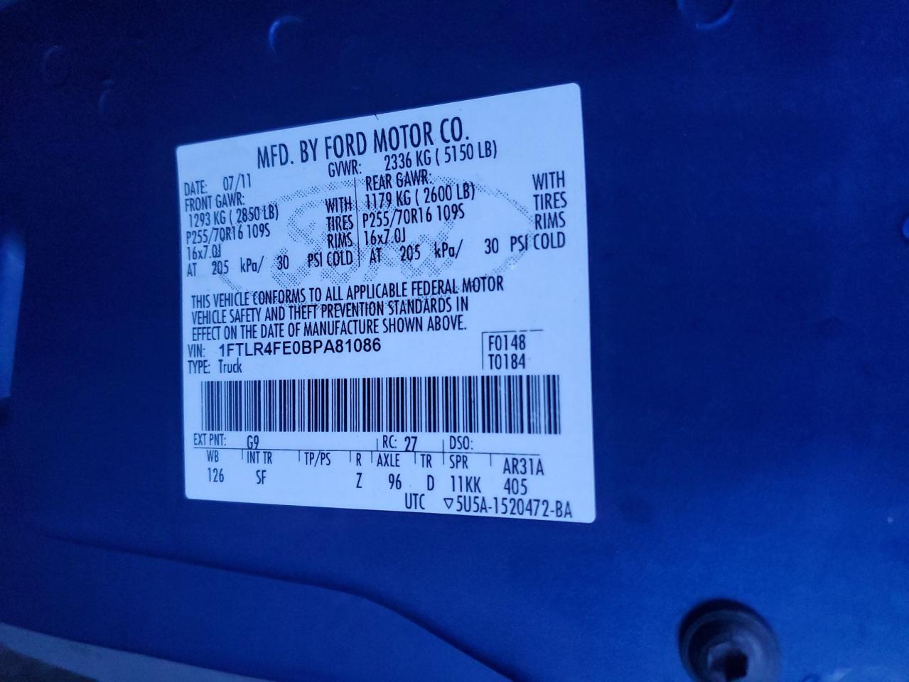 Photo 11 VIN: 1FTLR4FE0BPA81086 - FORD RANGER 